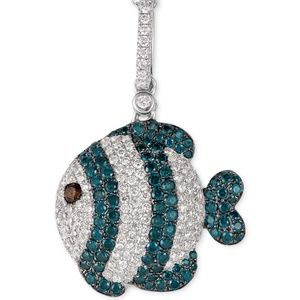 LeVian Levian Exotics 14K Blue White Diamond  Fish Pendant Necklace